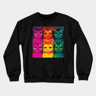 Multicoloured Cats Print in Bold Pink, Orange, Yellow, Green and Blue Crewneck Sweatshirt